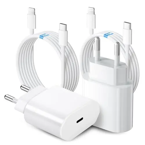 Produktbild: iPhone Schnellladegerät, 20W iPhone Ladegerät USB C*2 mit 1m iPhone Ladekabel und 2m iPhone Schnellladekabel, 4-Pack für iPhone 14 13 12 11 X Pad