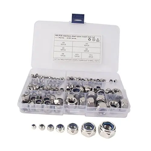 Produktbild: iplusmile Kontermutternsatz Aus Korrosionsbeständigem Material 185-teilig Sechskantmuttern Aus Edelstahl Rotationssicherheits-innensechskantschrauben für Heimwerker und Mechaniker