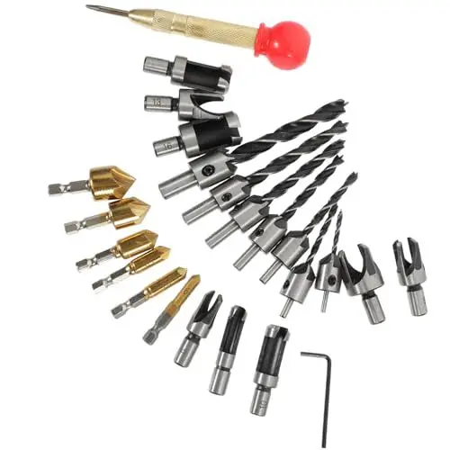 Produktbild: iplusmile Bohrer-bit-satz 1 Set Holzbohrer Set Mit Senker Holzstopfenbohrer Tischlerwerkzeug Holzverarbeitungszubehör Titanbeschichtet Für Präzise Bohrungen Und Holzstopfen