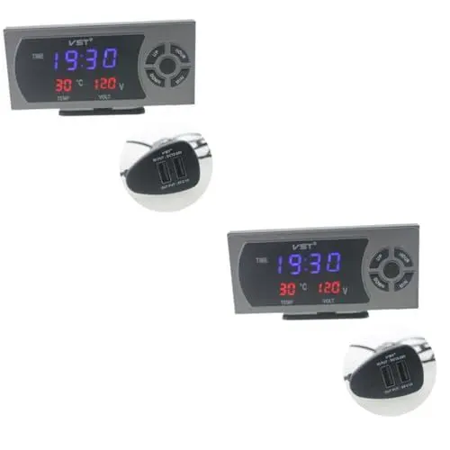 Produktbild: iplusmile 2 Stück 3 1 auto digitaluhr armbanduhr usb ladegeräte temperaturanzeige thermometer termometerstab digitales Thermometer Kfz-Digitaluhr auto thermometer uhr