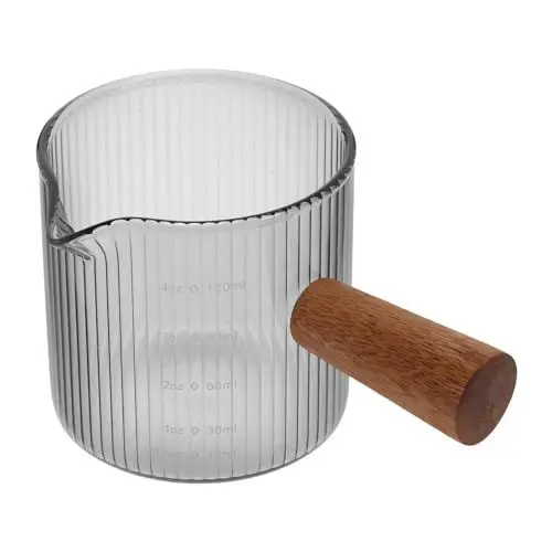 Produktbild: iplusmile 2 Stück Mini-Milchkännchen Aus Glas Mit Ausguss Aus Holz Für Milch Tee Honigkrug Soßenkrug Dressing-Servierbecher Tasse 120 Ml