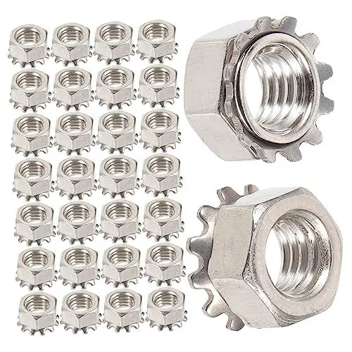 Produktbild: iplusmile 50 Stück Vielzahnmutter Muttern mit Unterlegscheibe für geringe Belastung nuts nuttalla nusse Kontermuttern aus Edelstahl Edelstahl-Sechskantmuttern Rostfreier Stahl Silver