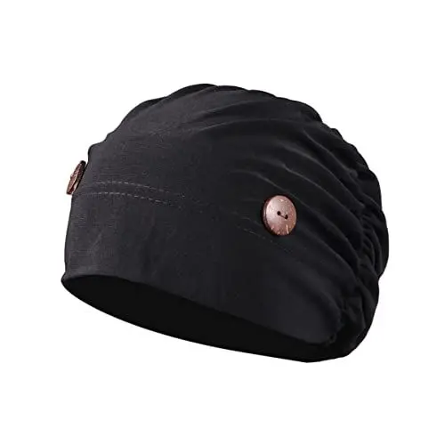 Produktbild: iplusmile Chemotherapie Mütze mit Knöpfen Turbane Mütze Hüte Chemo Mütze Kopfbedeckung Schlafmütze Headwrap Krebs Slouchy Mütze Peeling Mütze Bouffant Hüte für Frauen Schwarz