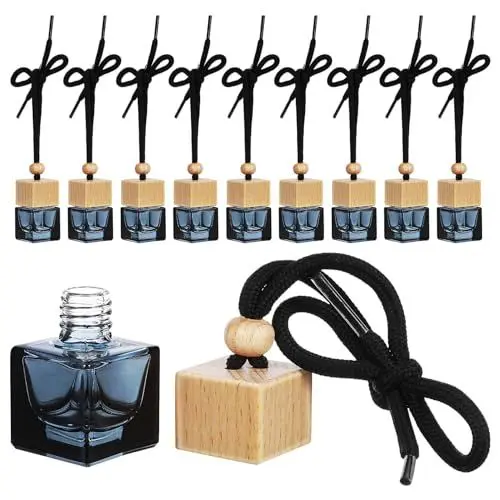 Produktbild: iplusmile Glas Auto Diffusor - 10 Stück Leeres Auto ätherisches Öl Duft Parfüm Flaschen hängende - Schwarzes Auto Parfüm Flasche Leer Nachfüllbar, Wiederverwendbar, für Auto Zuhause Büro