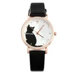 Produktbild: iplusmile Katzenuhr beobachten Uhren für kleine Mädchen Damenarmbanduhren für Teenager-Mädchen Lederriemen Quarz Armbanduhr Handgelenk Quarzuhren Schmuckset Gurt