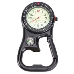 Produktbild: iplusmile Mini Camping Taschenuhr Kompass Karabiner Flaschenöffner Uhr Sportuhr Metall Deckelöffner Quarz Fitnessuhr mit Clip Pflegeuhr Herren Damen Quarzuhr Frauen Outdoor Klettern Wandern Rucksack