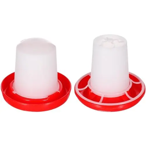 Produktbild: Mini Futter und Hühnertränke - Hühner Futterspender (10.2x9.2cm, 160g) und Tränke (10.2x8.7cm, 0.16ltr) - Futtertrog für Küken - Hühner Zubehör Geflügeltränke Futterautomat Hühner