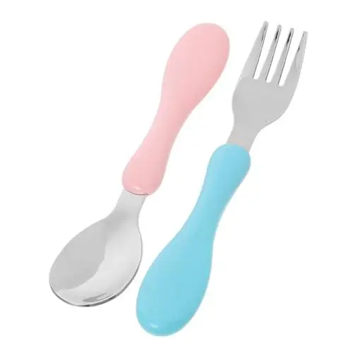 Produktbild: iplusmile Edelstahl Kinder Besteck Set Kind Löffel Kleinkind Utensilien Baby Besteck Sicher Komfortable Spaß