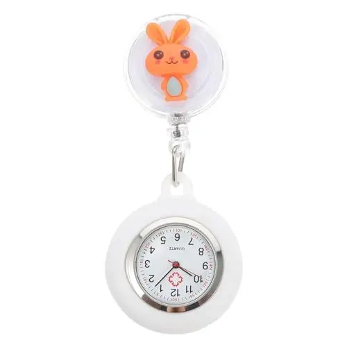 Produktbild: iplusmile Uhr Taschenuhr Krankenschwesteruhr Schwesternuhr Digital Quarzwerk Uhr Hase Form Ansteckuhr Pflegeuhr Pflege Pulsuhr Dehnbare Silikon Hülle Osterdeko Geschenk Orange