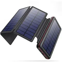 Produktbild: iPosible Solar Powerbank 26800mAh mit 4 Faltbar Sonnenkollektoren und 2 USB-Ausgang Externer Akku Tragbare Solarladegeräte, Power Bank für Telefon Tablets Außen Wandern Camping-Schwarz Rot