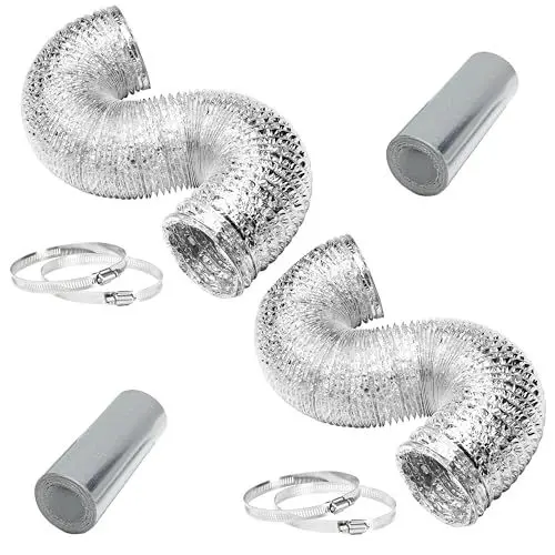 Produktbild: iPower nicht isolierter Flex Air Aluminium-Luftkanaltrockner-Entlüftungsschlauch für die HLK-Belüftung, 4 Klemmen enthalten 2er-Pack Ø100mm×250cm size