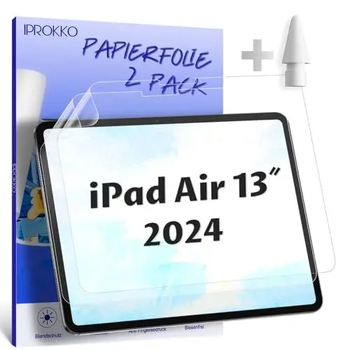 Produktbild: IPROKKO (2 Stück Papier Schutzfolie für iPad Air 13 Zoll 6. Gen 2024/7. Gen 2025, Like Paper Folie Matte Papierfolie Displayschutz Film Blendfreiem Screen Protector zum Zeichnen, Schreibe, Notizen