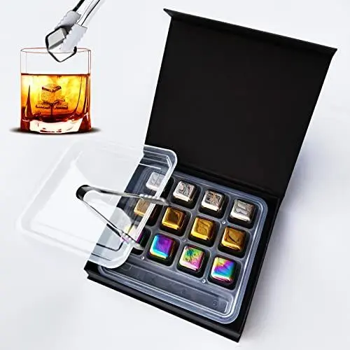 Produktbild: iProtech Wiederverwendbare Edelstahl-Eiswürfel, Kühlsteine mit Zange und Gefrierfach, Geschenk-Set für Whiskey, Wein, Bier, Wodka, Liköre, Getränkekühler