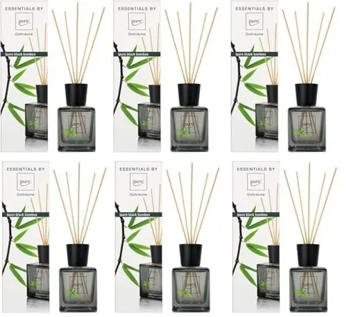 Produktbild: Ipuro 6X 50ml Black Bamboo Essentials Raumduft Glasbehälter mit Stäbchen