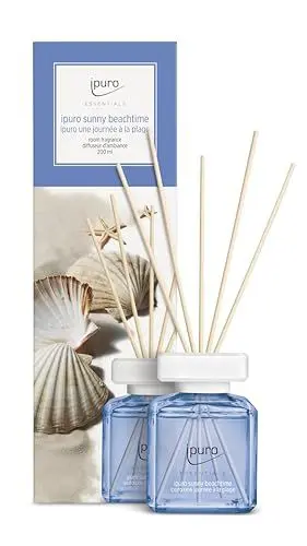 Produktbild: ipuro - Essentials Raumduft SUNNY BEACHTIME 200ml | Raumerfrischer mit Grapefruit, Zitrone & weißem Moschus Duft Aroma | Diffuser mit Stäbchen | Lufterfrischer für die Wohnung
