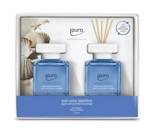 Produktbild: ipuro - Essentials Raumduft SUNNY BEACHTIME 2x50ml | Raumerfrischer mit Grapefruit, Zitrone & weißem Moschus Duft Aroma | Diffuser mit Stäbchen | Lufterfrischer für die Wohnung
