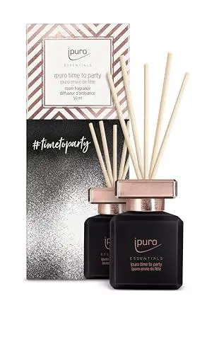 Produktbild: ipuro - Essentials Raumduft TIME to Party 50ml | Raumerfrischer mit Karamell, Grapefruit, Passionsfrucht, Birne, Pfirsich, Mango & Himbeere Duft | Diffuser mit Stäbchen | Lufterfrischer Wohnung