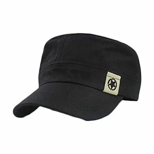 Produktbild: IQYU Cap Olive Hat Cadet Militär-Baseballmütze Field Flat Patrol Cap Dachbusch-Baseballmützen Trucker Cap Blau Gelb (BK, One Size)
