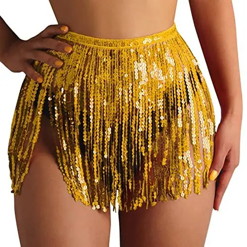 Produktbild: IQYU Kurze Pailletten Fransen Beach- Beach- Cover-ups für Damenbademoden (Gold, L)