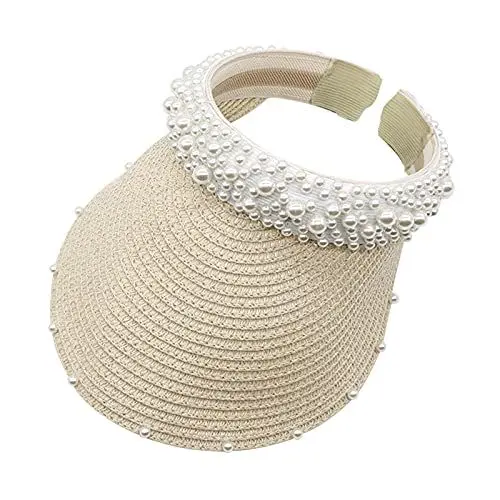 Produktbild: New Cap Blau Haarpin Perlen Sonnenschutzmütze Sunhat Hollow Headband Frauen Sonnenschutzmittel gewebte Baseballmützen New Cap Herren Rot (Beige, One Size)