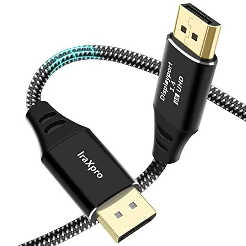 Produktbild: IraXpro Displayport Kabel 3M,8K DisplayPort Kabel 1.4,DP auf DP,DP kabel 8K@60Hz,4K@144Hz,Übertragungsraten bis zu 32,4 Gbit/s,Unterstützt 3D,HBR3,DSC,Dynamisches HDR,32Bit/1536 KHz Soundeffekt (3M)