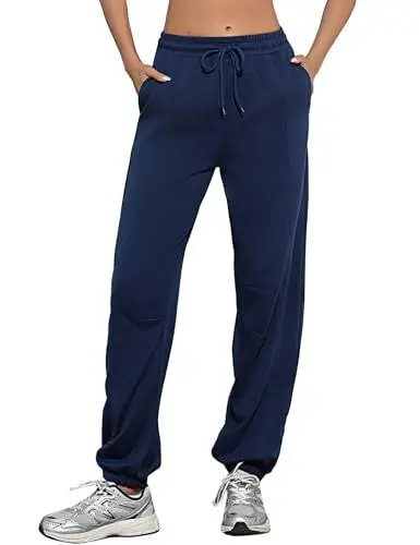 Produktbild: Irdcomps Damen Jogginghose Lang Sporthose Polyester Traininghose Sweathose Winter Laufhose Freizeithose Baggy Hose High Waist Bündchen Blau M