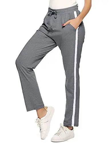 Produktbild: Irdcomps Jogginghose Damen Trainingshose Lang Sporthose Baumwolle High Waist mit Streifen Yoga Hose Freizeithose Weite Damenhose Dunkelgrau XL