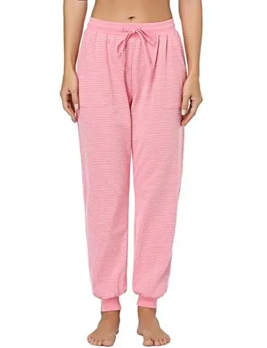 Produktbild: Irdcomps Pyjamahose Damen Lang Schlafanzughose Baumwolle Winter Warm Schlafhose Gestreifte Jogginghose Trainingshose Sporthose Für Frauen Rosa S
