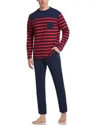 Produktbild: Irdcomps Schlafanzug Herren Lang Pyjama Winter Baumwolle Nachtwäsche Set Langarm Männer mit Pyjamahose Rot M