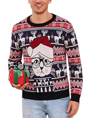 Produktbild: Irdcomps Weihnachtspulli Herre Weihnachtspullover Weihnachten Pullover Strickpulli für Weihnachten Lustig Christmas Sweater Ugly Rundhals Hässlich Blau XL