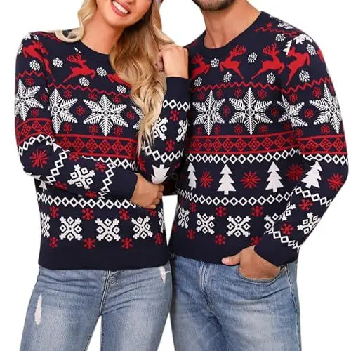 Produktbild: Irdcomps Weihnachtspullover Herren Christmas Sweater Langarm Weihnachtspulli mit Rentiermuster Strickpulli Winter für Weihnachtsparty Navyblau XL
