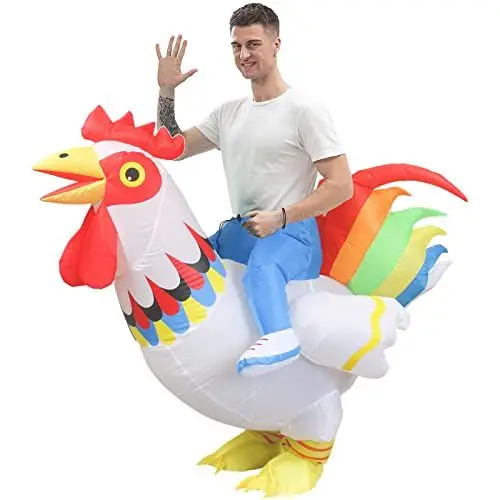 Produktbild: IRETG Aufblasbare Hahn Hühner Kostüm Blow Up Ride-on Huhn Kostüme für Party Halloween Weihnachten Cosplay Erwachsene Größe