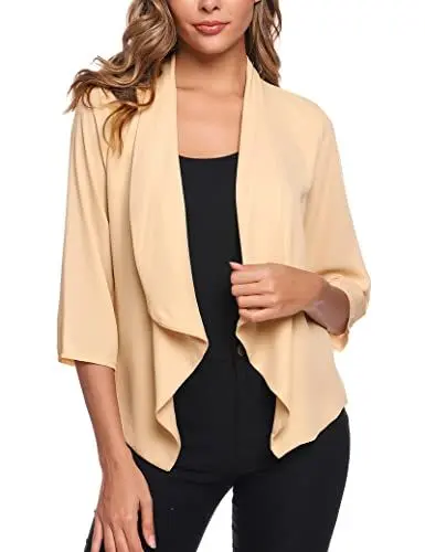 Produktbild: Irevial Bolero Damen Festlich Chiffon Schulterjacke 3/4 Ärmel Elegant Kurze Cardigan Open Front Strickjacke Casual Top Aprikose XL