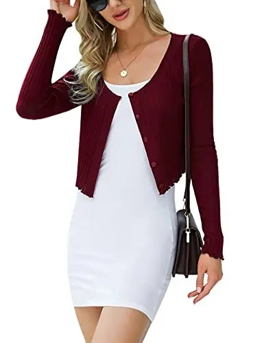 Produktbild: Irevial Damen Irevial Strickjacke Langarm Cardigan Bolero Damen Kurze, A-rotwein, M EU