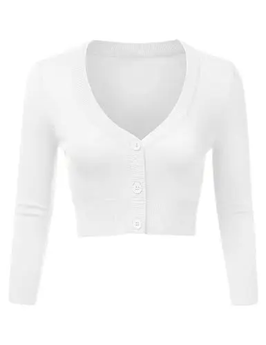 Produktbild: Irevial Damen Bolero Festlich Kurze Strickjacke Elegant Jacke Langarm Cardigan mit Knöpfe Bolerojacke zum Kleid Top für Herbst Frühling Weiß XS