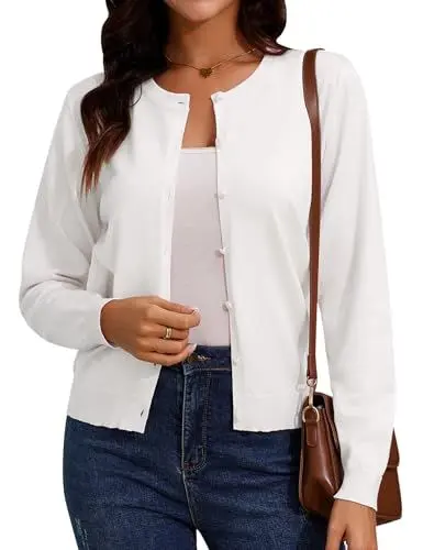 Produktbild: Irevial Damen Cardigan Casual Elegant Langarm Elegant Bolerojacke mit Button-Down Weiß XXL