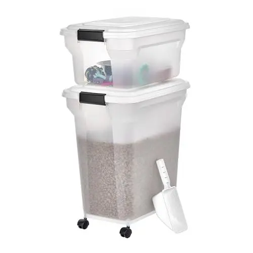 Produktbild: Iris Ohyama Hundefutter Aufbewahrung mit Rollen, 45L+20L, Weiß, Luftdichte Futterbox, Trockenfutter, Futterbehälter, Für Hunde, Katzen, Tierfutterbehälter, Schaufel, BPA-frei, Futtertonne, ATS-C