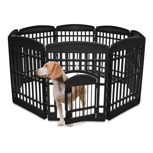 Produktbild: Iris Ohyama Welpenauslauf mit 8 Paneelen und abschließbarer Tür, H90cm, Schwarz, Katzengehege, Hundebox, Für Outdoor, Indoor, Welpenlaufstall, Hundezaun, Welpenzaun, Laufstall Hund, CI-908
