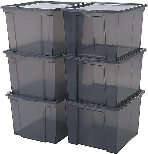 Produktbild: Iris Ohyama Vielseitige Aufbewahrungsboxen, 30L, 6er-Set, Grau, Leicht schließba Deckel, Stapelbar, Plastik, Für Schrank, Regale, Organisation, Kleidung, Bettlaken, Garage, USB-M