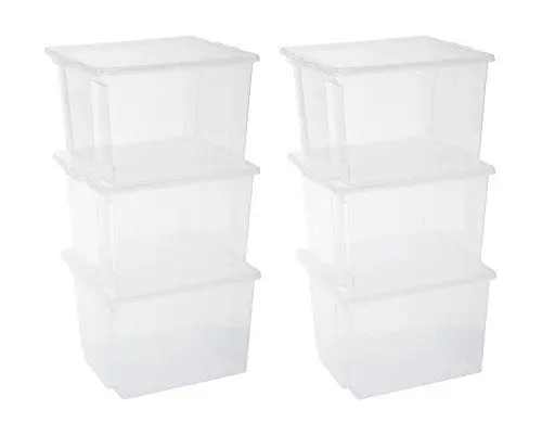 Produktbild: Iris Ohyama Vielseitige Aufbewahrungsboxen, 30L, 6er-Set, Transparent, Leicht schließba Deckel, Stapelbar, Plastik, Für Schrank, Regale, Organisation, Kleidung, Bettlaken, Garage, USB-M