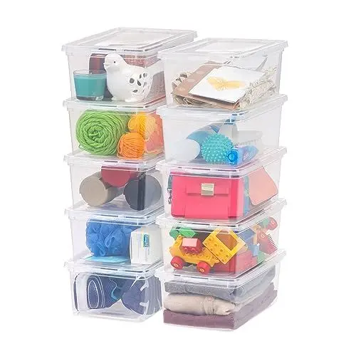 Produktbild: Iris Ohyama Vielseitige Aufbewahrungsboxen, 5L, 10er-Set, Transparent, Deckel leicht schließbar, Stapelbar, Für Schrank, Regale, Klassenzimmer, Organisation, Spielzeug, Kunstbedarf, Schuhe, CNL-5