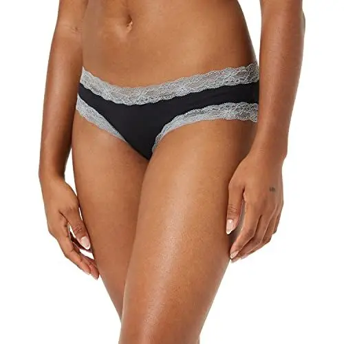Produktbild: Iris & Lilly Damen Hipster-Unterwäsche Baumwolle und Spitze, 5er-Pack, Rauchgrau/Schwarz, 40