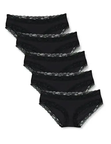Produktbild: Iris & Lilly Damen Hipster-Unterwäsche Baumwolle und Spitze, 5er-Pack, Schwarz, 44