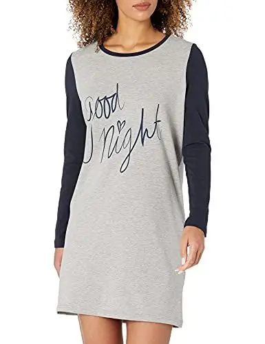 Produktbild: Iris & Lilly Damen Langärmeliges Nachthemd aus Flanell, Kalkgrau Textaufdruck, 38