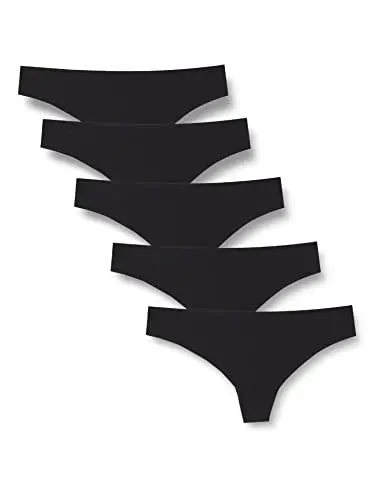 Produktbild: Iris & Lilly Damen Tanga-Unterwäsche nahtlos, 5er-Pack, Schwarz, 38