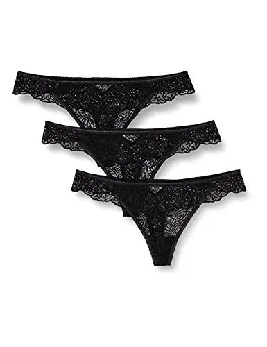 Produktbild: Iris & Lilly Damen Tangahöschen aus Spitze mit Taillendetail, 3er-Pack, Schwarz, 42