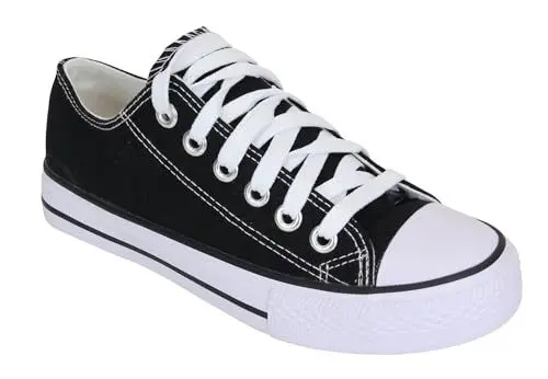 Produktbild: irisaa Damen Herren Sneaker Low Bequeme Leinenschuhe (bei größerem Fuss eine Nummer größer nehmen als Vorschlag), Farbe:schwarz, Größe:38
