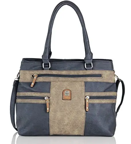 Produktbild: irisaa Handtasche Damen Shopper Mittelgroß Schultertasche Multifunktionale Henkeltasche Umhängetasche mit Abnehmbarem Schulterriemen und vielen Fächern, Damen Tasche:Navy
