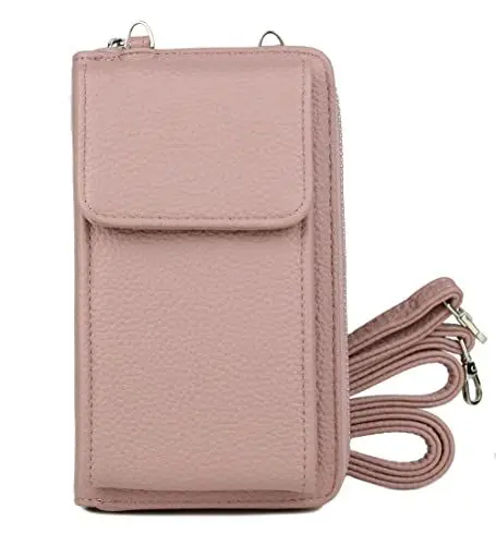 Produktbild: irisaa Kleine Handy Umhängetasche, Geldbörse Damen Brieftasche RFID Schutz Crossbody Handytasche Reisepass mit Kartenfächern und Verstellbarem Schultergurt, Damen Tasche:Altrosa