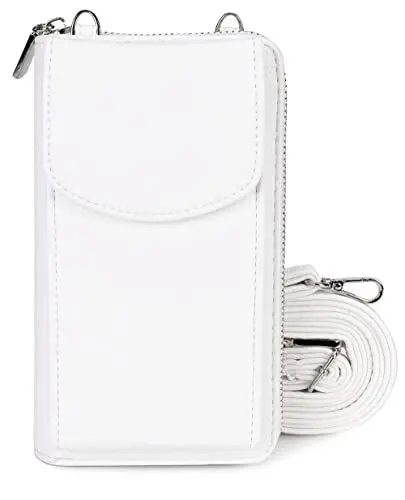 Produktbild: irisaa Kleine Handy Umhängetasche, Geldbörse Damen Brieftasche RFID Schutz Crossbody Handytasche Reisepass mit Kartenfächern und Verstellbarem Schultergurt, Damen Tasche:weich-Weiss